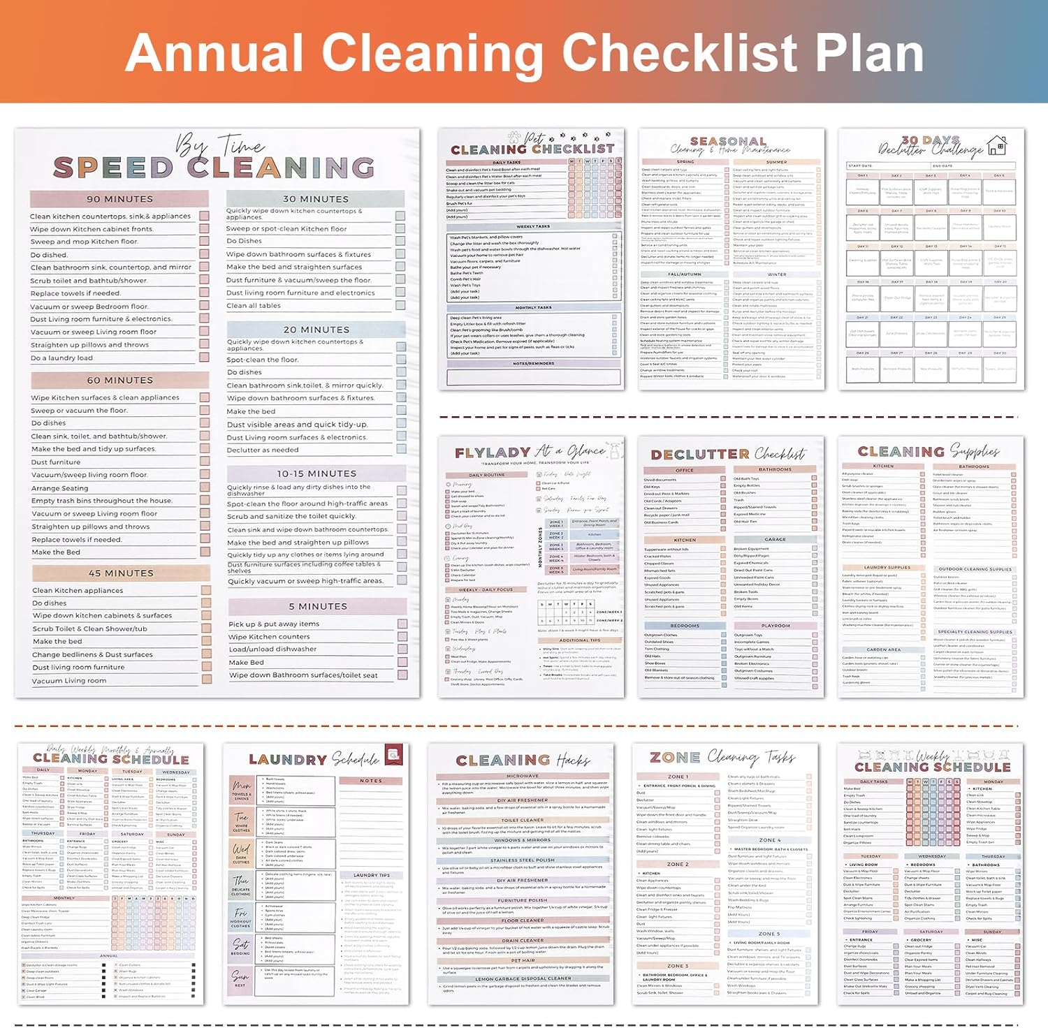 ADHD Cleaning Planner Bundle: Detailed Cleaning Schedule, Year-Round Maintenance Strategies, and Family Chore Distribution Chart