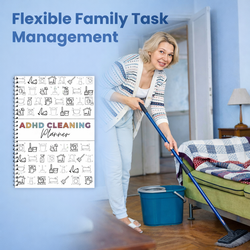ADHD Cleaning Planner Bundle: Detailed Cleaning Schedule, Year-Round Maintenance Strategies, and Family Chore Distribution Chart